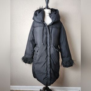 Kobi Halperin Hayden Coat Ostrich Feather Trims Down Fill Puffer  Black Size M